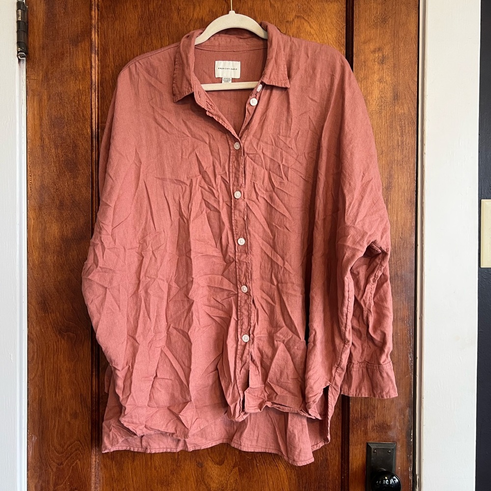 AE oversized linen blend button down